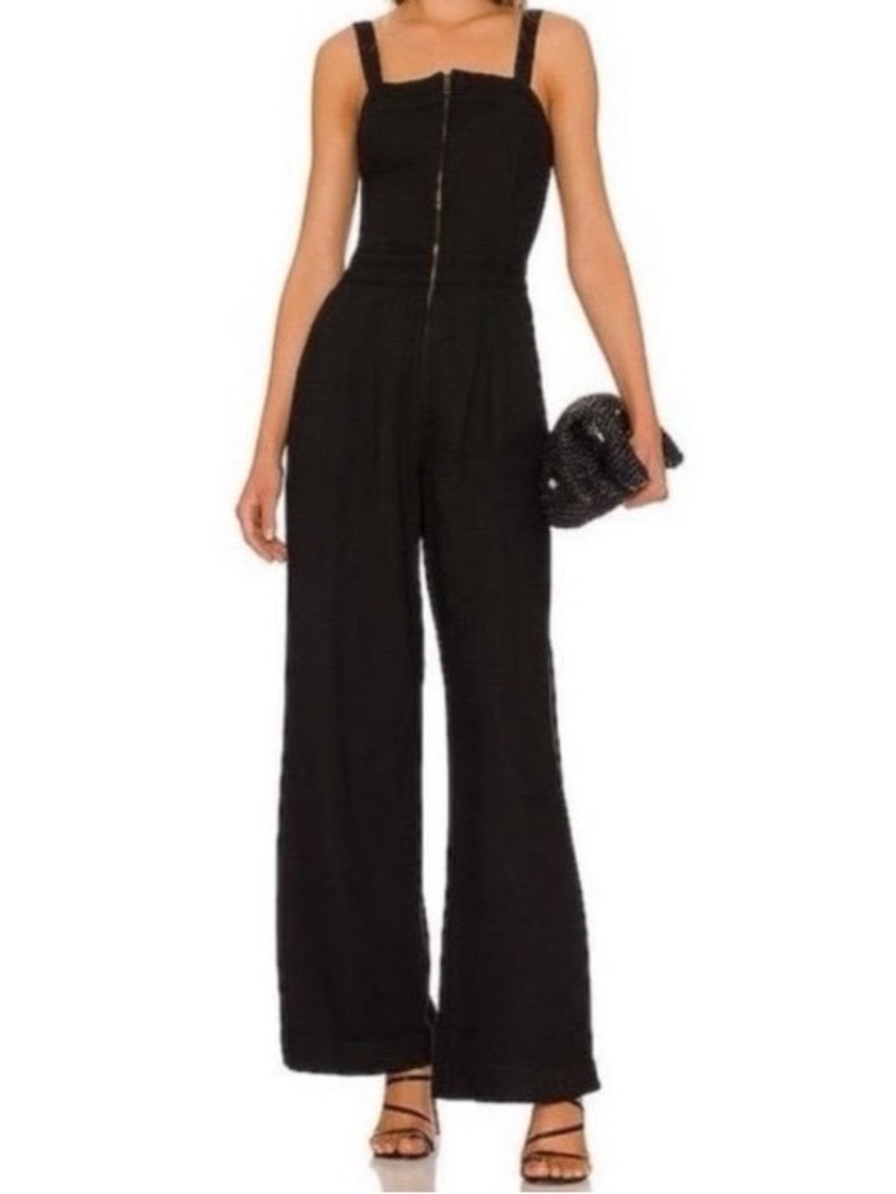 Free Peoppe Call on Me Black Sleeveless Wide-Leg Jumpsuit with Front Zip